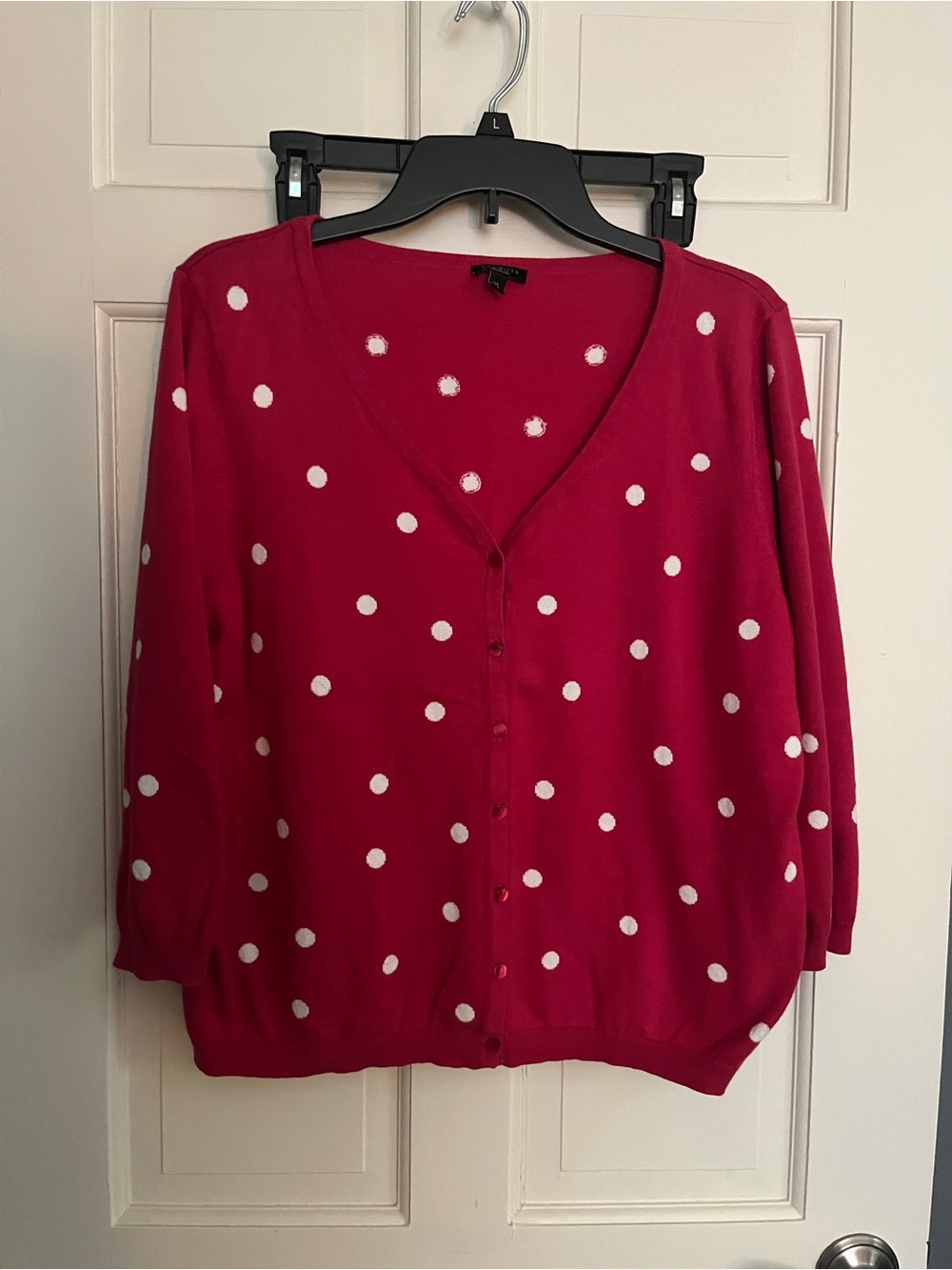 Talbots Fuchsia Polka Dot V-Neck Button Cardigan